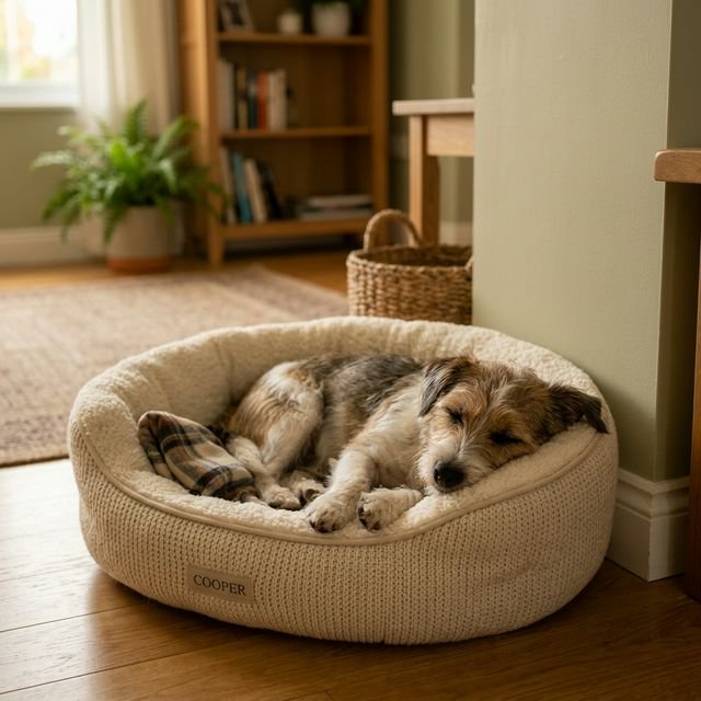 Perro descansando en su nueva zona segura de la casa